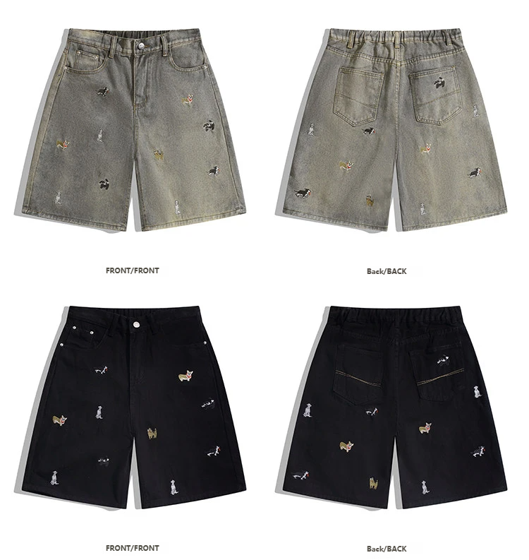 Bemto Animal Embroidered Denim Shorts