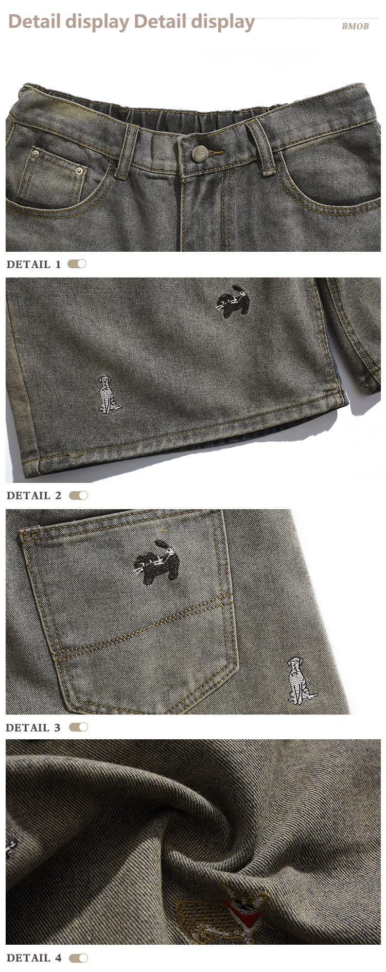 Bemto Animal Embroidered Denim Shorts
